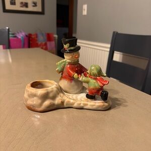 Yankee Candle Snowman and Child  Tealight Holder - Red and Green